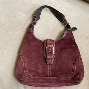 Cranberry Suede Leather Coach Hobo Handbag